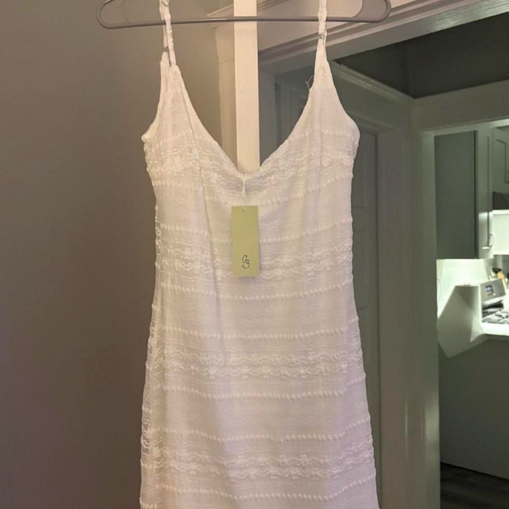 White Lace-Trim Spaghetti Strap Dress